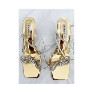 Zzheels Double Bowknots Crystal Clear Slingback Heels for Party/Wedding
